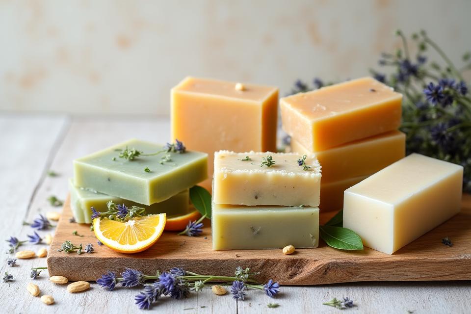 Handmade soap bars with natural botanical ingredients